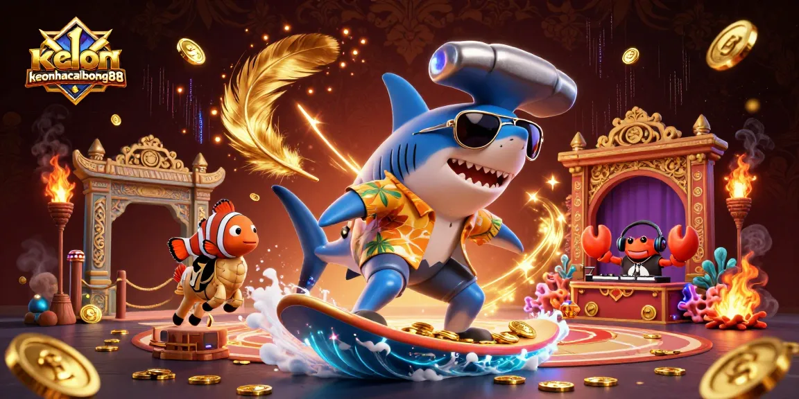 Experience the excitement of keonhacaibong88 with a dynamic shark surfing gold coins.