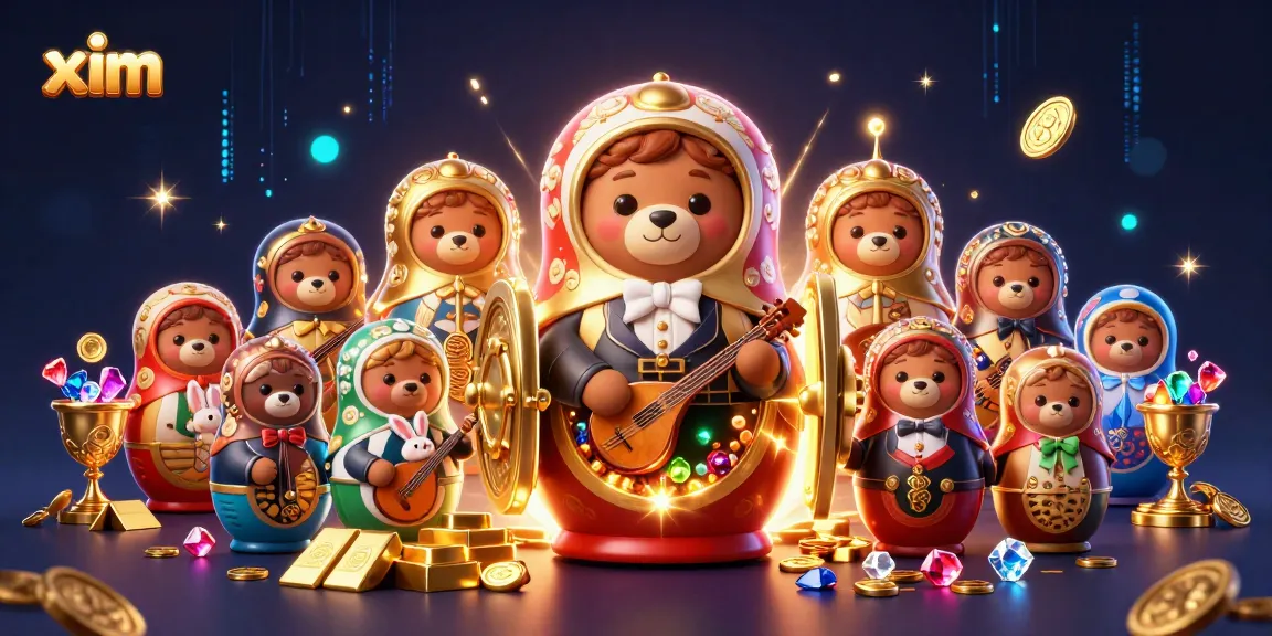 Experience the excitement at xim with vibrant casino-themed characters and treasures.