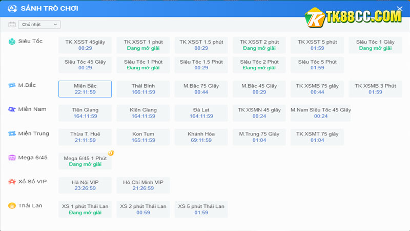 Các loại cược xổ số online tại tk88
