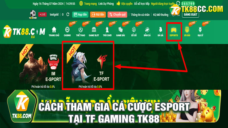 Cách tham gia cá cược esport tại tf gaming tk88 -1