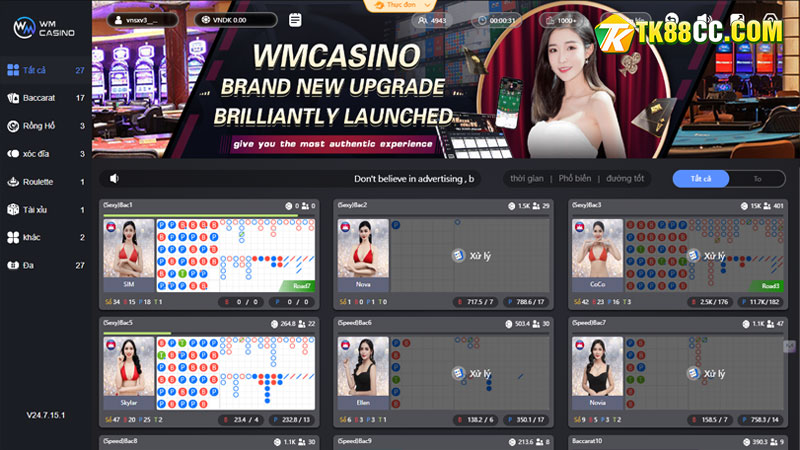 Sảnh wm casino tại tk88