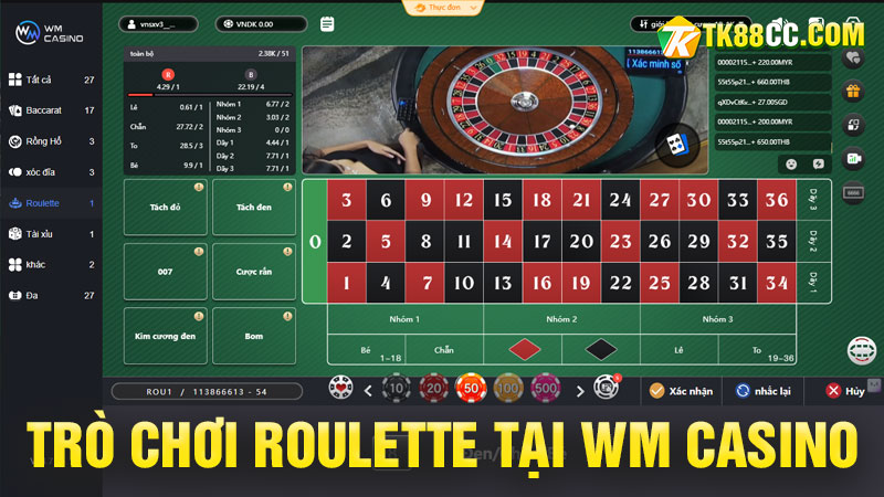 Trò chơi roulette tại wm casino