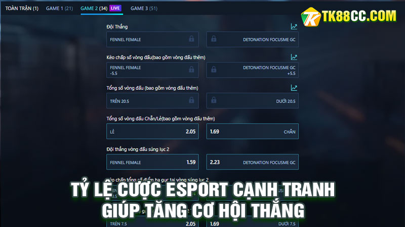 Tỷ lệ cược esport cạnh tranh giúp tăng cơ hội thắng